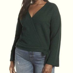 Madewell Texture & Thread Faux Wrap Green Textured Top Size Medium